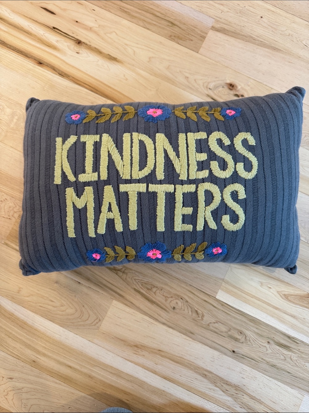 Natural Life-Kindness Matters Embroidered Floral Decor Pillow-Gray-Bohemian-Boho